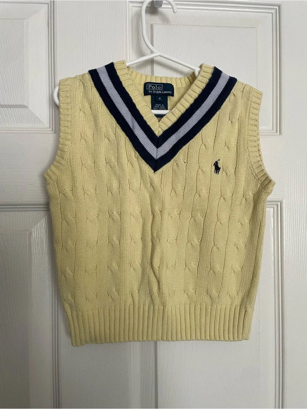 Polo by Ralph Lauren 100% Cotton Boys sz 4 Yellow Cable-Knit V-Neck Sweater Vest